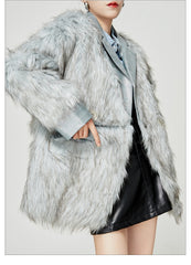 Retro Haute Couture Faux Fur Leather Coat