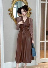 Couture Faux Leather Midi Dress - Long Sleeve