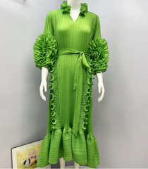 Pleated Ruffled Collar Dress