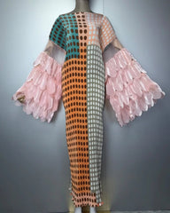 Luxury Plissé Feather-Sleeve Dress