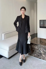 Japanese Luxe Asymmetrical Pleated Skirt Suit