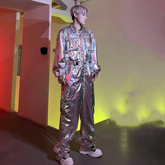 Men's Metallic Fitted Coverall Jumpsuit | Luxury Streetwear