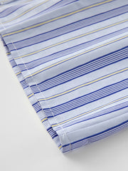 Elegant Chic Long Sleeve Blue Striped Ruffle Blouse