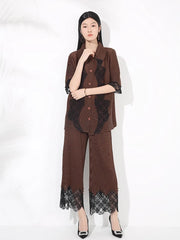Luxury Petite Pleated Lace Pant Set