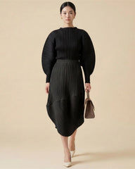 Pleated Asymmetric Skirt & Top Set