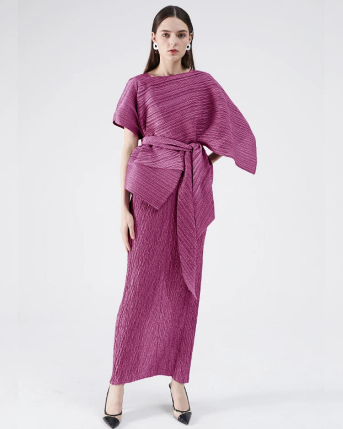 Pleated 2-Piece Cape Dress Set