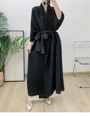 Couture Plissé Pleated Belted Robe Coat