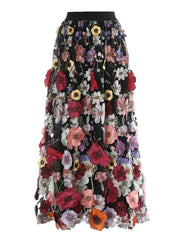 Luxury Floral Stretchy-Waist Skirt