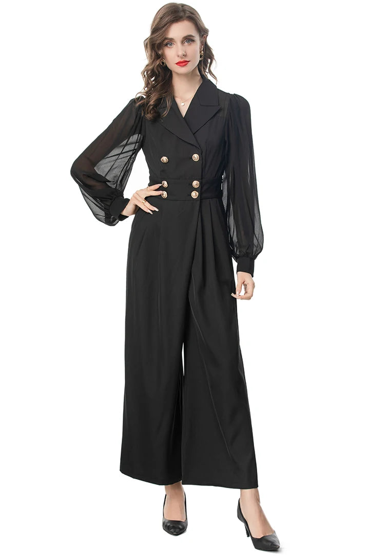 Women's Luxe Puff Mesh Long Sleeve Jumpsuit