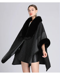 Women's Plush Faux Fur Woolen Cloak Coat