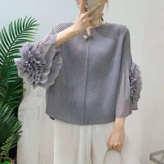 Luxury Pleated Ruffle Cuff Blouse