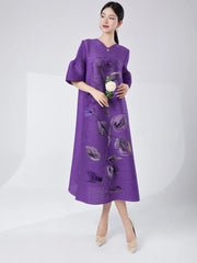 Women's Elegant Japanese Pleated Floral Dress