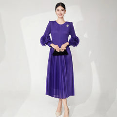 Ruffle Sleeve Plissé Dress