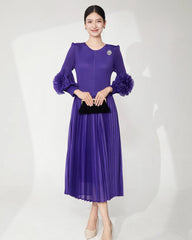 Luxury Plissé Flower Sleeve Dress