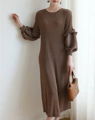 Luxury Puff Sleeve Pleats Dress