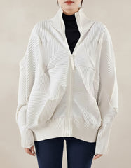 Geometric Pleated Zip-Up Jacket