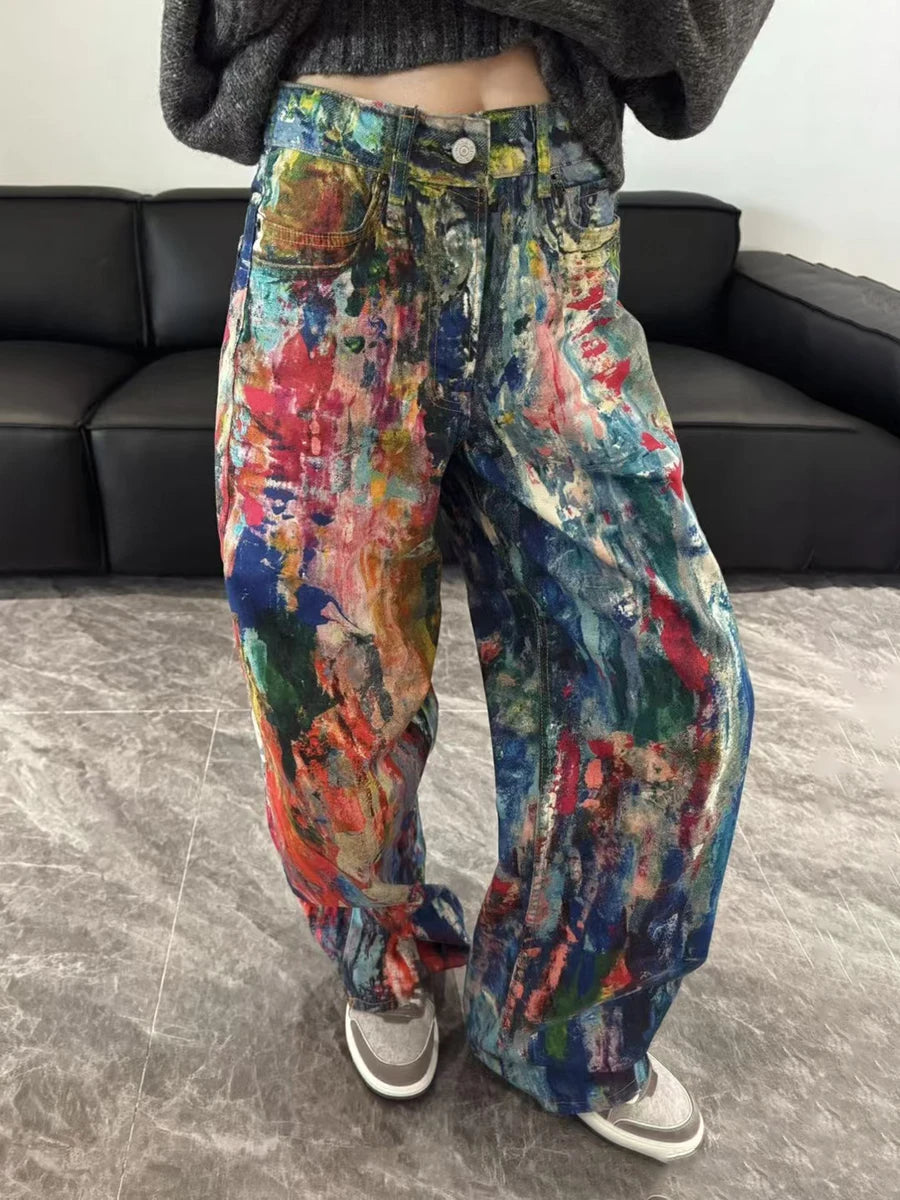 Women's Paint Splatter Wide-Leg Jeans