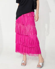 Luxury Plissé Tiered Fringe Skirt