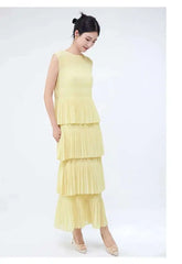Unique Tiered Pleated Sleeveless Dress