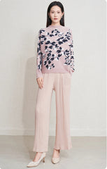 Floral Pleats Long-Sleeve Top