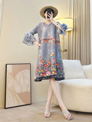 Luxe Plissé Floral Ruffle Dress