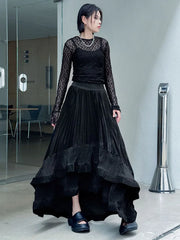 Metallic Asymmetric Pleated Skirt