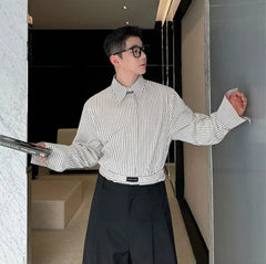 Luxury Men’s Streetwear Striped Shirt & Wide-Leg Trousers