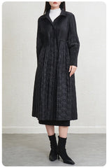 Luxury Pleated Quilted Long Coat