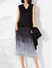 Pleated Fringe Dress & Blazer Set