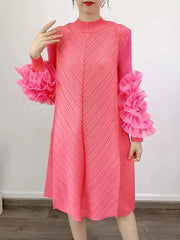 Luxury Pleated Floral Ruffle Dress