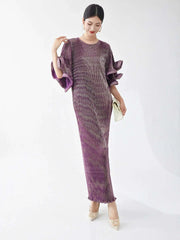 Luxury Pleated Flare Sleeve Dress