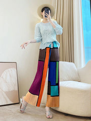 Luxury Color Block Pleats Pants