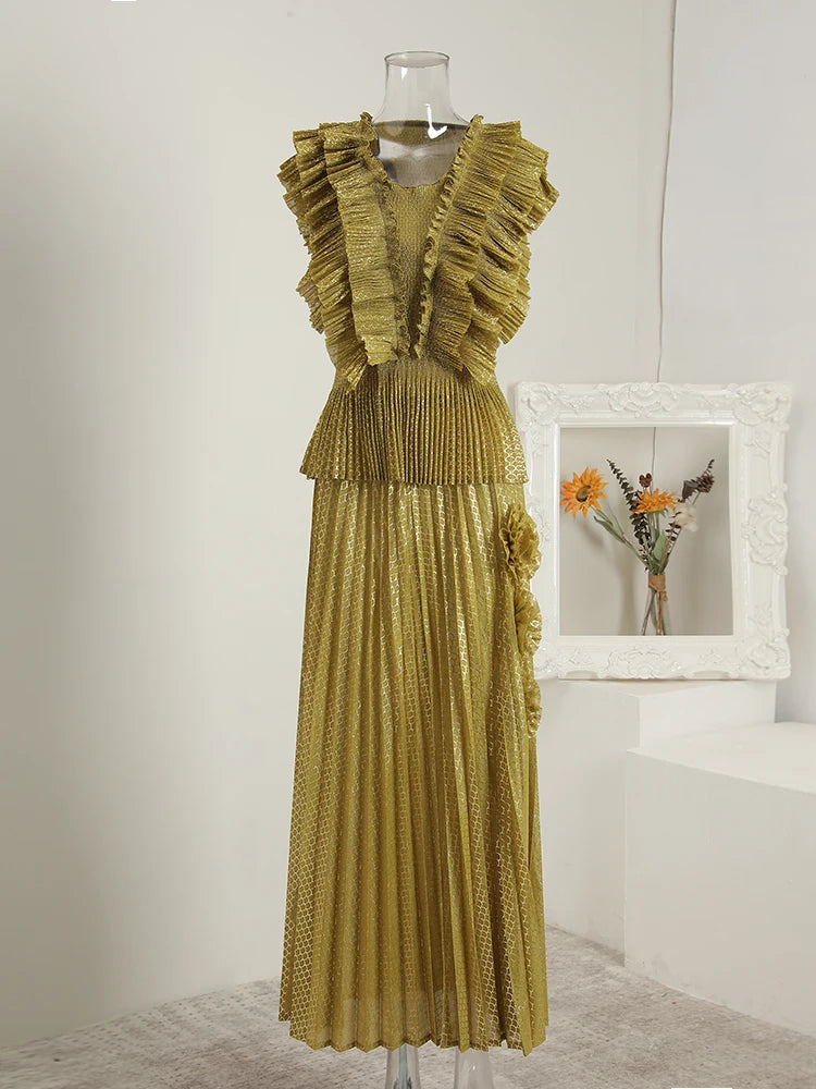 Truly Pleated Sleeveless Top & Skirt