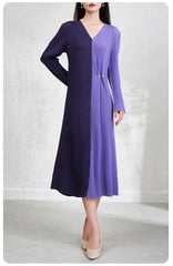 Elegant V-Neck Pleats Dress