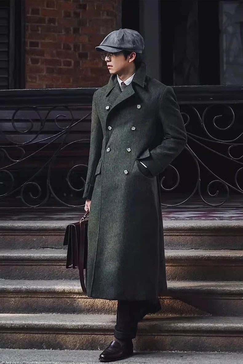 Men's Premium Wool Blend Long Trench Coat