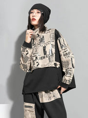 HEYFANCYSTYLE Newspapers Print Cropped Sweatshirt