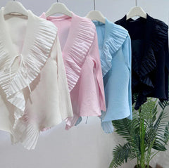Elegant Plissé Ruffle Blouse Top