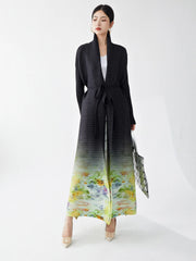 Women's Luxurious Floral Pleated Cardigan Coat