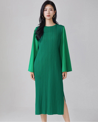 Luxury Pleated Bell Sleeve Dress