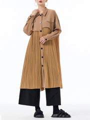 Women's Pleated Flutter Midi Shirt Dress