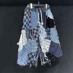 Men's Distressed Denim Patchwork Baggy Shorts