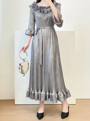 Pleated Dress With Bell Sleeves