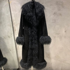 Genuine Shearling Suede Fur Long Coat