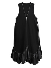 Contemporary Black Midi Dress with Zip-Up Ruffle