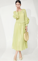 Ruffle Sleeve Plissé Dress