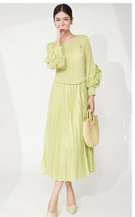 Luxury Plissé Flower Sleeve Dress