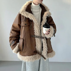 Men's Warm Faux Fur Shearling Suede Jacket