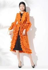 Truly Plissé Ruffle Long Coat