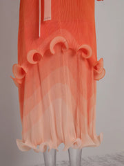 Ombre Pleated Ruffle Long Dress