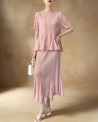 Pleated Peplum Top & Skirt Set